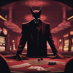 A dramatic scene depicting a casino with an ominous atmosphere