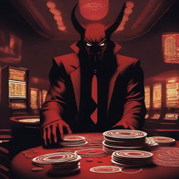A dramatic scene depicting a casino with an ominous atmosphere