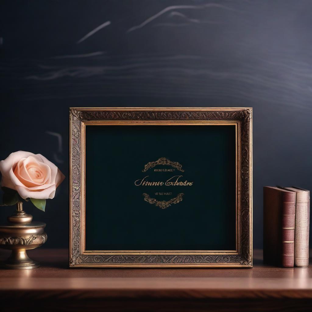 A vintage art frame mockup with dimensions 5x7 inches, displayed horizontally on a small desk