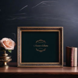 A vintage art frame mockup with dimensions 5x7 inches, displayed horizontally on a small desk