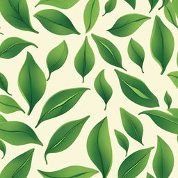 A detailed illustration of fresh tea leaves, showcasing their vibrant green color and intricate texture