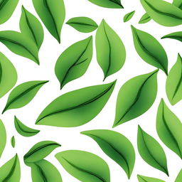 A detailed illustration of fresh tea leaves, showcasing their vibrant green color and intricate texture