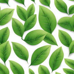 A detailed illustration of fresh tea leaves, showcasing their vibrant green color and intricate texture