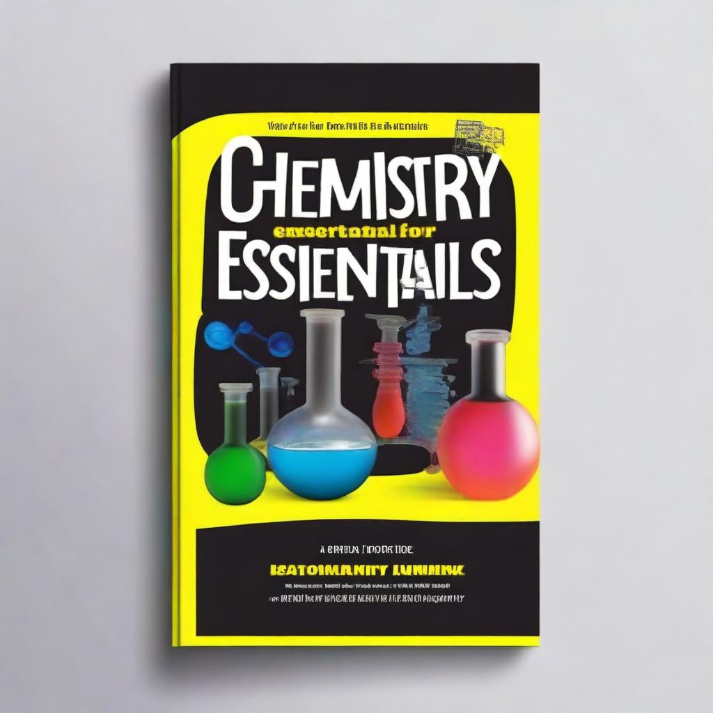 Create a captivating 6"x9" book cover for the book titled 'Chemistry Essentials for Dummies' with the title 'Chemistry Essentials for Dummies' at the top and the author name 'John T