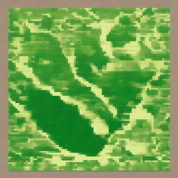 A detailed image of tea leaves, pixelated in style, with vibrant green hues and intricate patterns