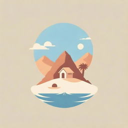 Logo design with elements featuring a desert, a hut, and a swimming pool