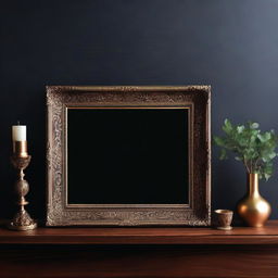 A vintage art frame mockup with dimensions of either 7x5, 8x6, or 17x11 inches, displayed horizontally on a small desk