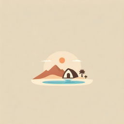 Logo design with elements featuring a desert, a hut, and a swimming pool