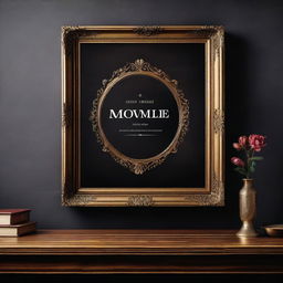 A vintage art frame mockup with dimensions 17x11 inches, displayed horizontally on a small desk