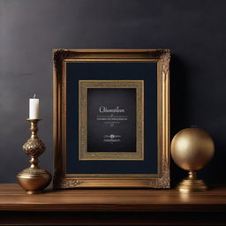 A vintage art frame mockup with dimensions 17x11 inches, displayed horizontally on a small desk