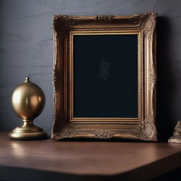 A vintage art frame mockup with dimensions 17x11 inches, displayed horizontally on a small desk