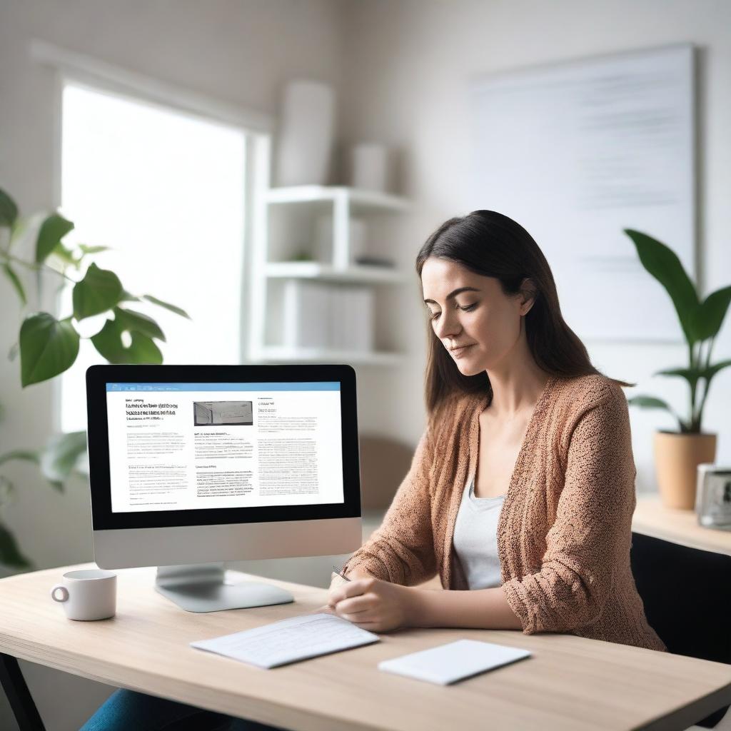 A woman sitting at a computer, focused on creating an ebook