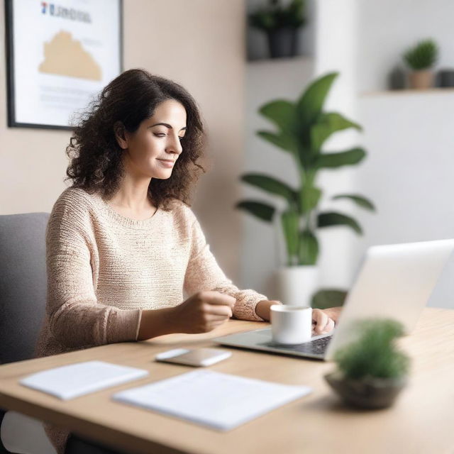 A woman sitting at a computer, focused on creating an ebook