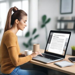 A woman sitting at a computer, focused on creating an ebook