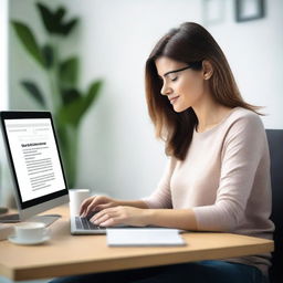 A woman sitting at a computer, focused on creating an ebook