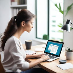 A woman sitting at a computer, focused on creating an ebook