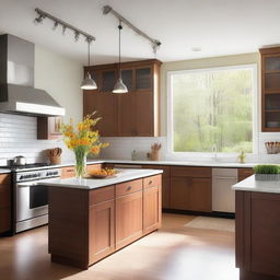 A modern kitchen with sleek countertops, stainless steel appliances, and ample natural light