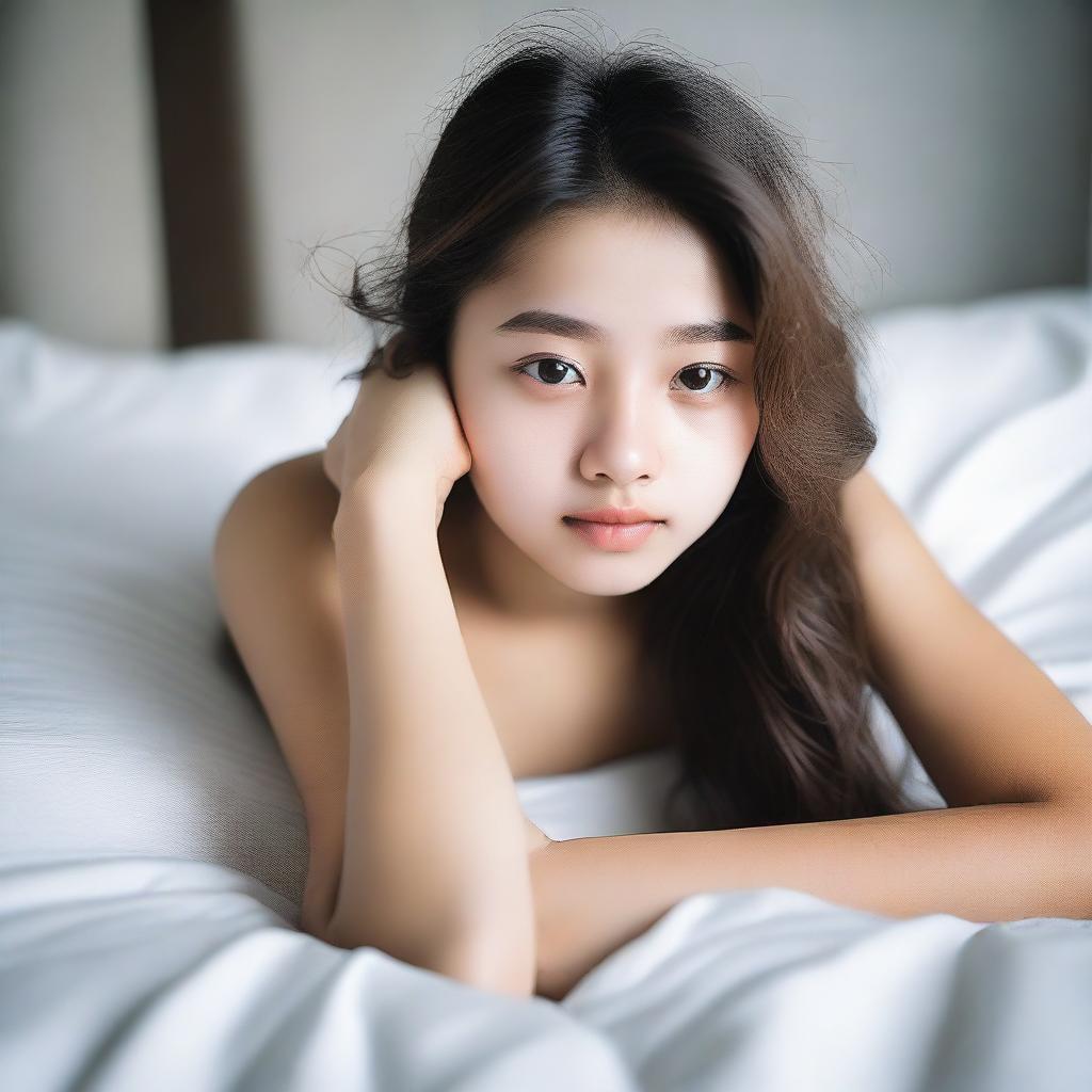 An 18-year-old girl lying on a bed