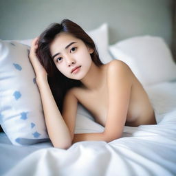 An 18-year-old girl lying on a bed