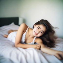 A 16-year-old girl lying on a bed