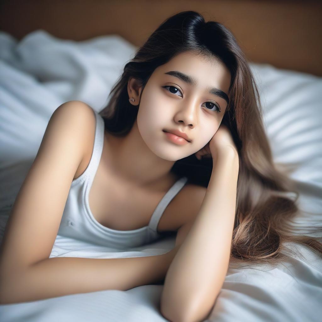 A 16-year-old girl lying on a bed