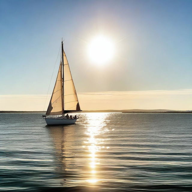 A beautiful sailboat navigating the waters of Uruguay, with the coast in the background