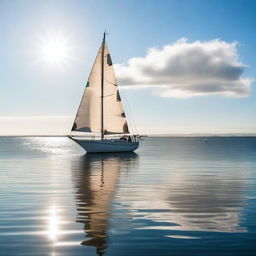 A beautiful sailboat navigating the waters of Uruguay, with the coast in the background