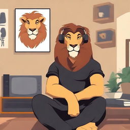 An adult lion resembling Simba from The Lion King wearing a black t-shirt