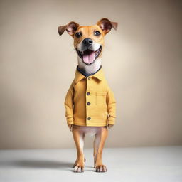 A dog that looks like a standing human, depicted in a friendly and whimsical manner