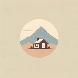 Logo design featuring a rustic hut located in a desert landscape