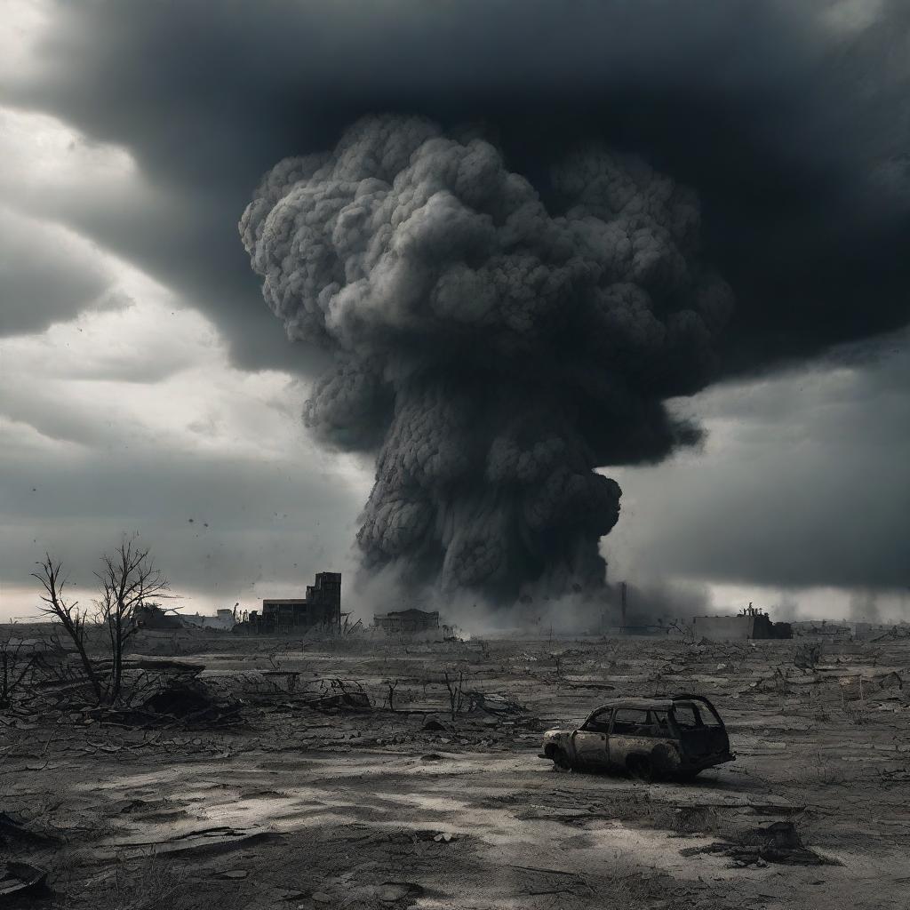 A dramatic scene depicting the aftermath of a nuclear explosion