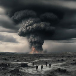 A dramatic scene depicting the aftermath of a nuclear explosion