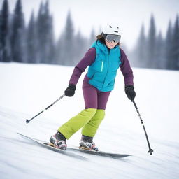 A young 18-year-old skinny woman is engaging in a sport activity, specifically skiing