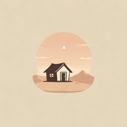 Logo design featuring a rustic hut located in a desert landscape