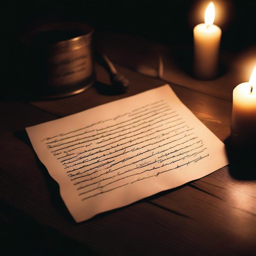 A dark and eerie scene featuring a handwritten letter addressed to a killer