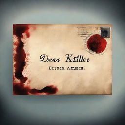 An envelope with a stamp, featuring the message 'Dear Killer' written in blood