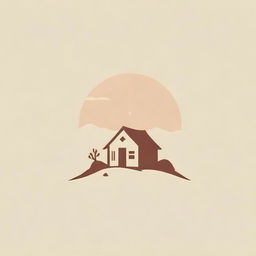 Logo design featuring a rustic hut located in a desert landscape