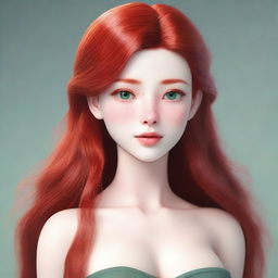 Create an image of a 19-year-old female human character with red hair and green eyes