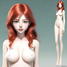 Create an image of a 19-year-old female human character with red hair and green eyes