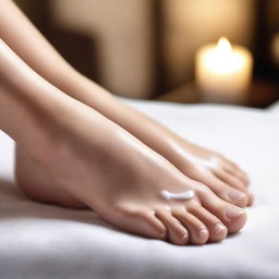 A close-up image of a girl's feet with white cream applied on them