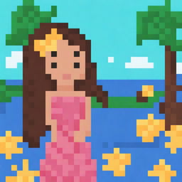 Create a 32x32 pixel art image of a pretty Hawaiian girl