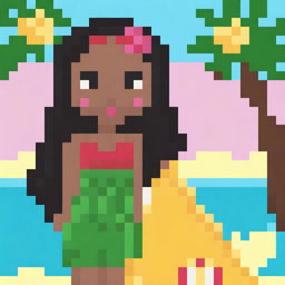 Create a 32x32 pixel art image of a pretty Hawaiian girl