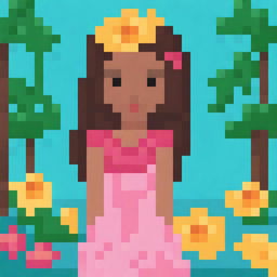 Create a 32x32 pixel art image of a pretty Hawaiian girl