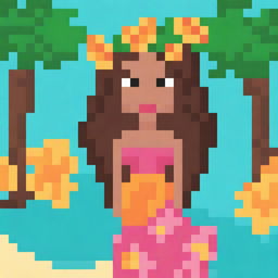 Create a 32x32 pixel art image of a pretty Hawaiian girl