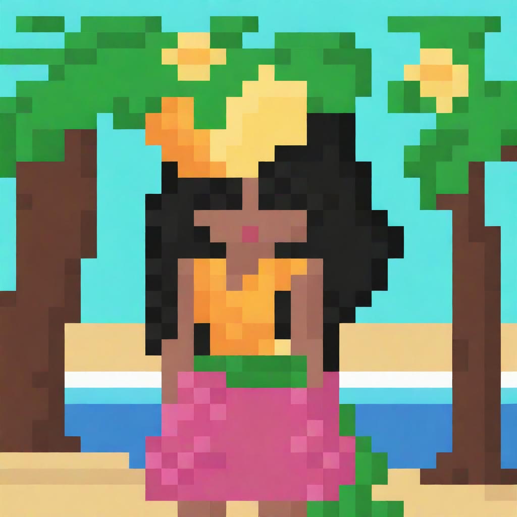 Create a detailed 32x32 pixel art image of a pretty Hawaiian girl with shadows and lights