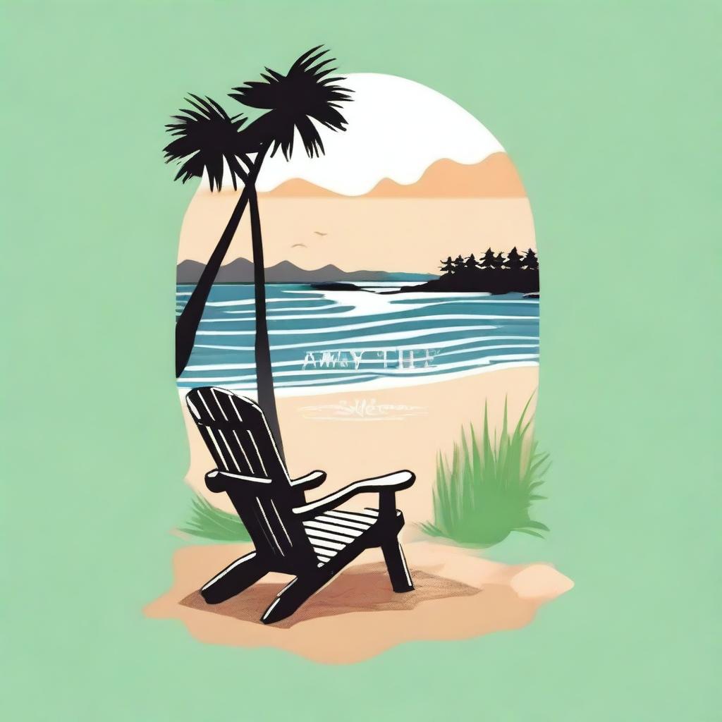 Create a shirt design that features the phrase 'Away at the Bay' with a scenic background