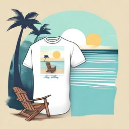 Create a shirt design that features the phrase 'Away at the Bay' with a scenic background