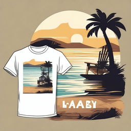 Create a shirt design that features the phrase 'Away at the Bay' with a scenic background