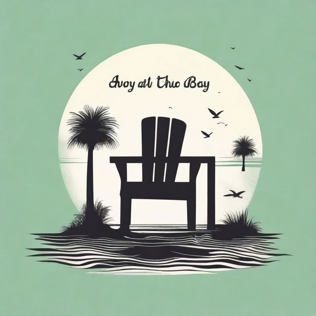 A shirt design featuring an Adirondack chair with the text 'AWAY AT THE BAY'