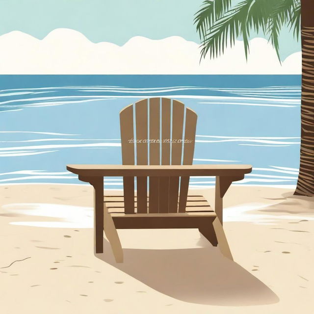 A detailed illustration of an Adirondack chair placed in a serene beach setting